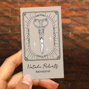 Tarjeta De Visita Estilista de pelo Tijeras Lindas Garabatos Beige S