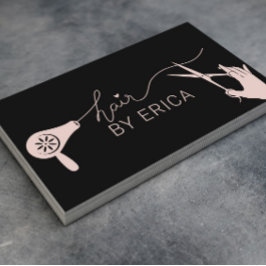 Tarjeta De Visita Estilista de pelo tipografía cutánea negro y rosa 