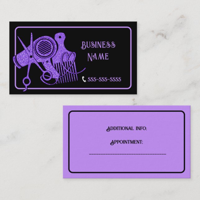 Tarjeta De Visita Estilista De Púrpura Y Negro (Anverso / Reverso)