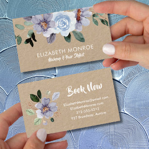 Tarjeta De Visita Estilista del salón de maquillaje de flores morad