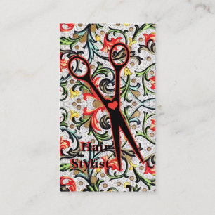 Tarjeta De Visita estilista floral de las tijeras del vintage retro