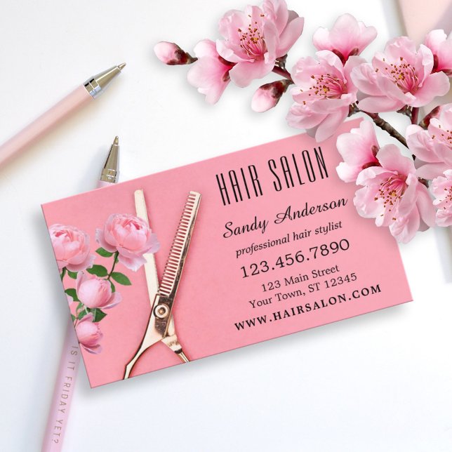 Tarjeta de visita estilista Girly Pink Rose Hair (Subido por el creador)