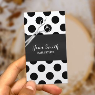 Tarjeta De Visita Estilista negro y blanco con clase de los lunares