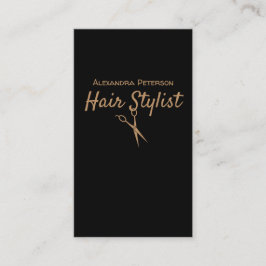 Tarjeta De Visita Estilista - negro y tijeras del oro
