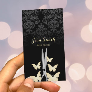 Tarjeta De Visita Estilista oscuro del damasco de las mariposas