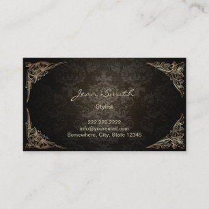Tarjeta De Visita Estilista oscuro enmarcado vintage del damasco