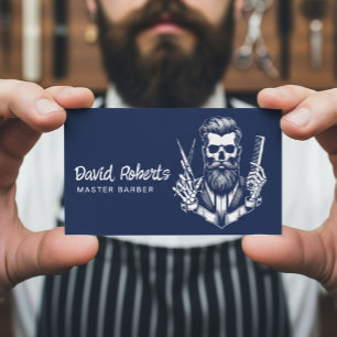Tarjeta De Visita Estilista profesional de pelo de barbería azul de
