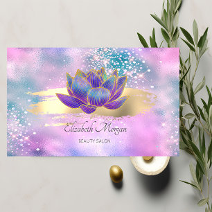 Tarjeta De Visita Estilizado Glitter Lotus Trazo de Pincel Holográfi