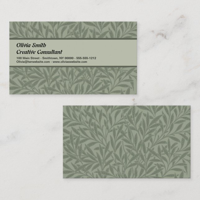 Tarjeta De Visita Estilo antiguo verde salvia del patrón de sauce de (Anverso / Reverso)