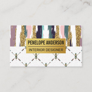 Tarjeta De Visita Estilo Boho   Patrones abstractos modernos de plum