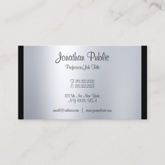 Tarjeta De Visita Estilo caligrafía guión plateado Plata moderna (Anverso)