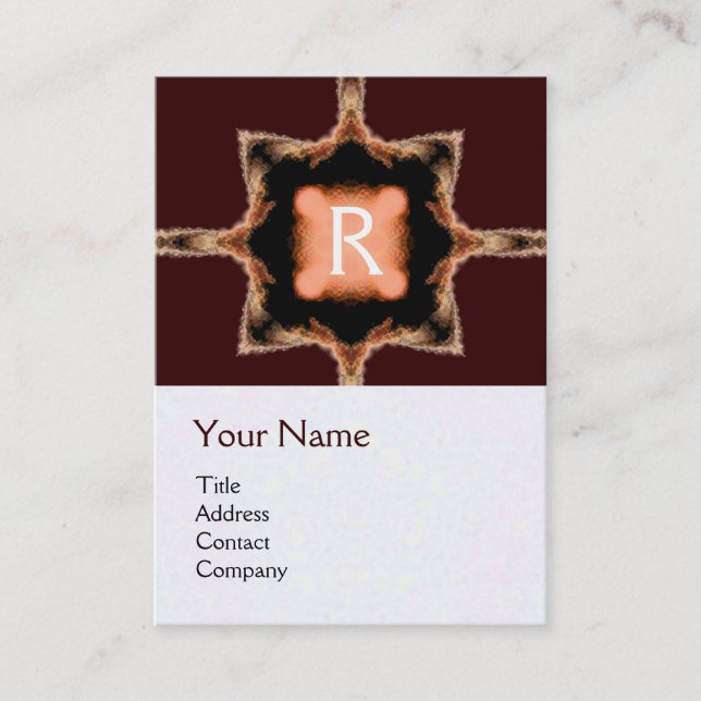 Tarjeta De Visita ESTILO CUADRADO MONOGRAMA rojo marrón blanco, (Anverso)