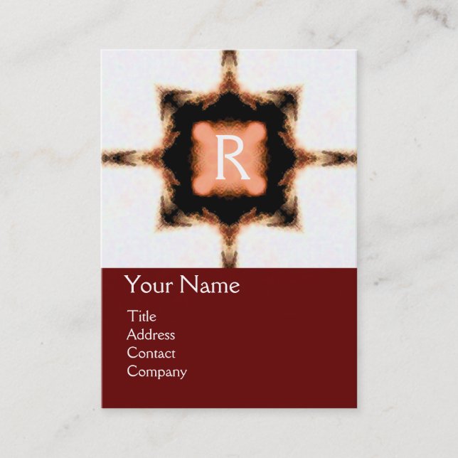 Tarjeta De Visita ESTILO CUADRADO MONOGRAMA rojo marrón blanco, (Anverso)