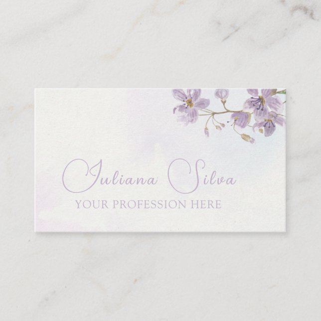 Tarjeta De Visita Estilo de acuarela morado floral (Anverso)