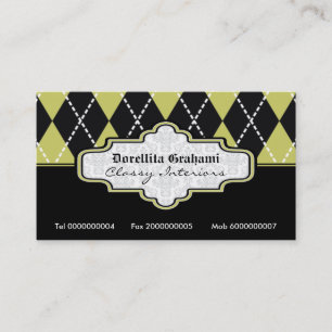 Tarjeta De Visita Estilo de argyle blanco verde oliva negro