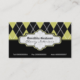 Tarjeta De Visita Estilo de argyle blanco verde oliva negro