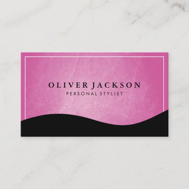 Tarjeta De Visita Estilo de borde blanco Textura rosa onda negra (Anverso)