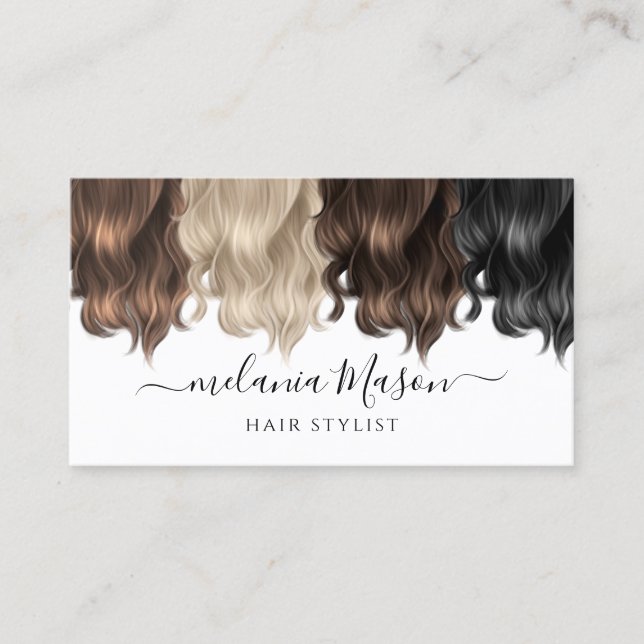 Tarjeta De Visita Estilo de cabello exclusivo guión moderno blanco (Anverso)