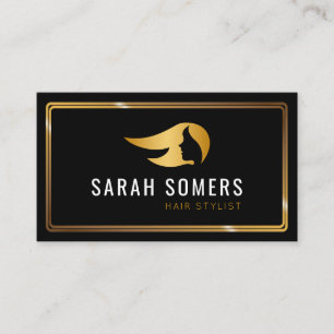 Tarjeta De Visita Estilo de cabello moderno de oro y negro