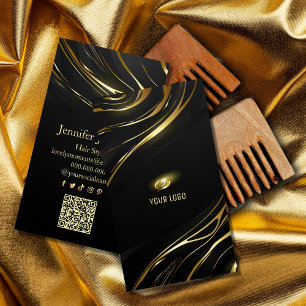 Tarjeta De Visita Estilo de cabello negro dorado realista y elegante