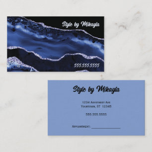 Tarjeta De Visita Estilo de cabello uñas belleza mármol negro y azul