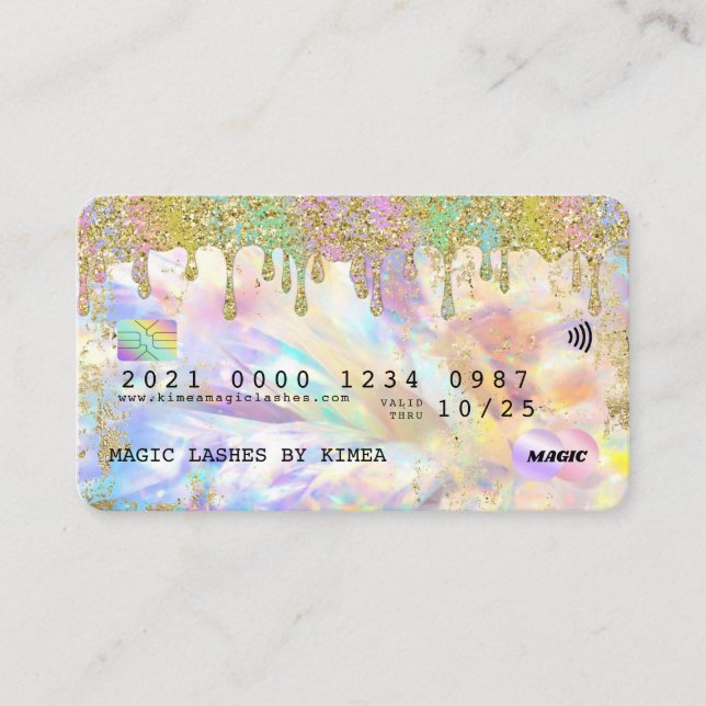 Tarjeta De Visita Estilo de crédito por goteo de Purpurina holográfi (Anverso)