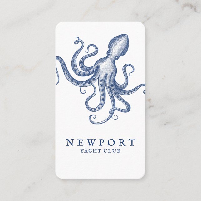 Tarjeta De Visita Estilo de época grabado Octopus Tema oceánico Blan (Anverso)