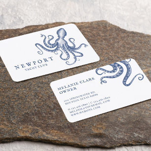 Tarjeta De Visita Estilo de época grabado Octopus Tema oceánico Blan