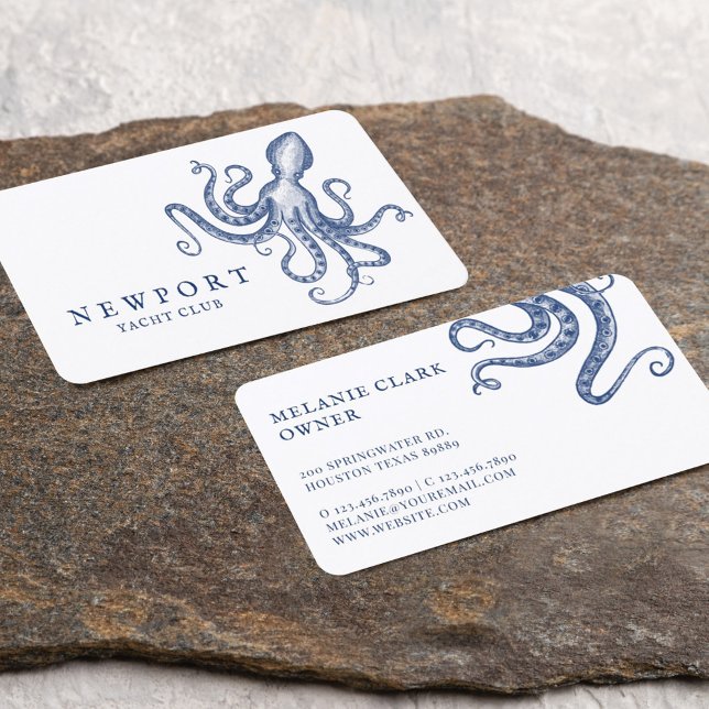 Tarjeta De Visita Estilo de época grabado Octopus Tema oceánico Blan (Subido por el creador)