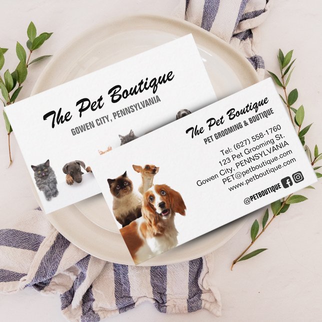 Tarjeta De Visita Estilo de escritura de Mascota y de sitio (Cute Pet Grooming & Sitter Script Style Business Card)