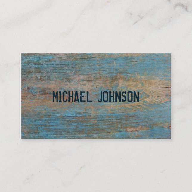 Tarjeta De Visita Estilo de fuente azul de madera rústico del Grunge (Anverso)