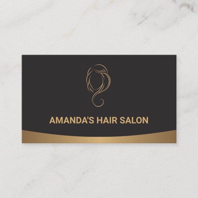 Tarjeta De Visita Estilo de glamour negro dorado | Cabello y belleza (Anverso)
