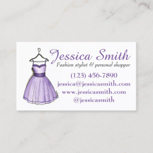 Tarjeta De Visita Estilo de la tienda de moda con ropa de color púrp
