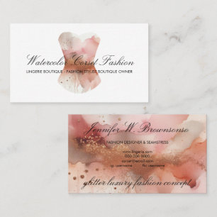 Tarjeta De Visita Estilo de moda corsé Glitz Rosegold acuarela