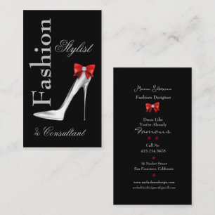 Tarjeta De Visita Estilo de moda Stiletto plateado con arco rojo
