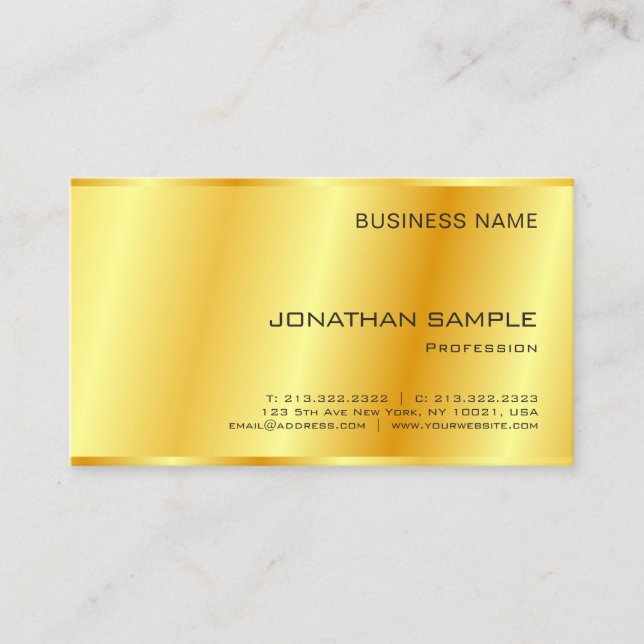 Tarjeta De Visita Estilo de oro Elegante Compañía Simple Plantilla M (Anverso)