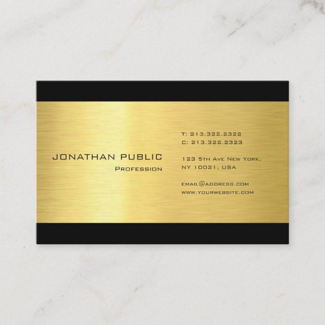 Tarjeta De Visita Estilo de oro profesional negro moderno elegante l (Anverso)