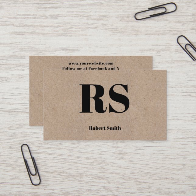Tarjeta De Visita Estilo de papel Kraft monograma moderno (Anverso/Reverso In Situ)