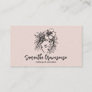 Tarjeta De Visita Estilo de peinado floral minimalista rosa Maquilla