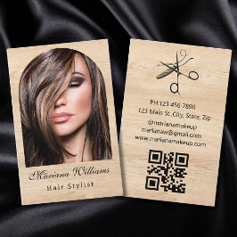 Tarjeta De Visita estilo de pelo arco foto qr código madera minimali