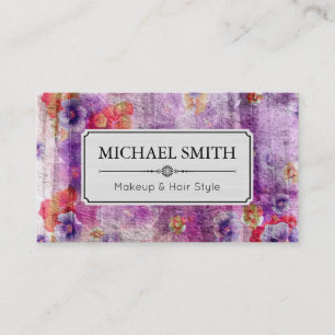 Tarjeta De Visita Estilo de pelo de maquillaje Patrón floral púrpura