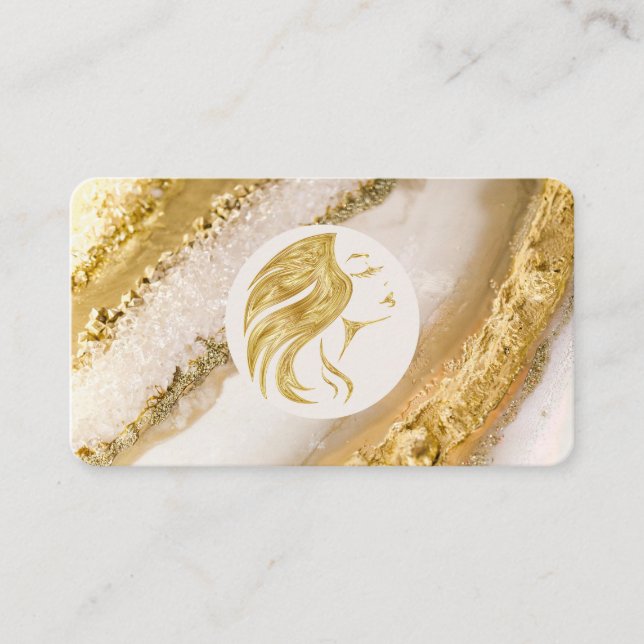 Tarjeta De Visita Estilo de pelo de mármol dorado de lujo (Anverso)