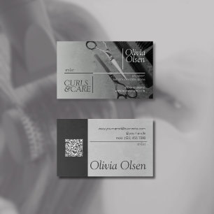 Tarjeta De Visita Estilo de pelo gris negro, salón y barbero