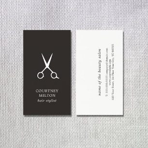 Tarjeta De Visita Estilo de pelo minimalista simple negro y blanco