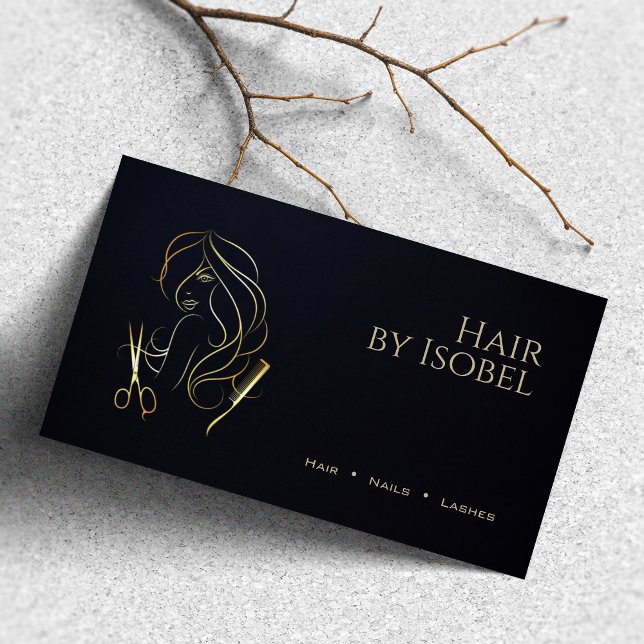 Tarjeta De Visita Estilo de pelo negro y dorado (Subido por el creador)