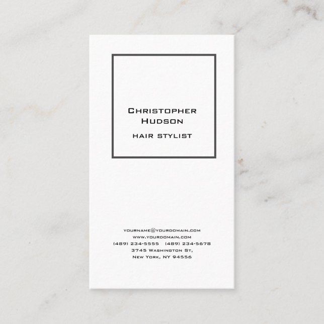 Tarjeta De Visita Estilo de pelo simple blanco y negro profesional (Anverso)