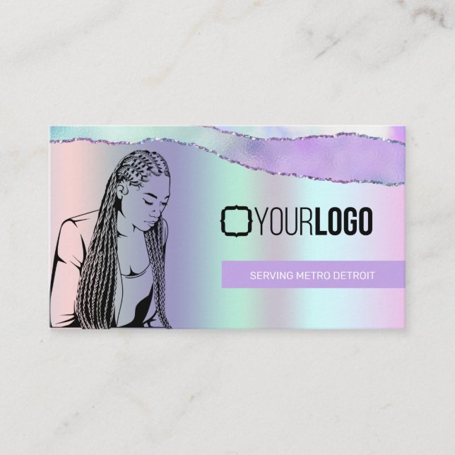 Tarjeta De Visita Estilo de trenzado Pastel Purple Metallic Tu Logot (Anverso)