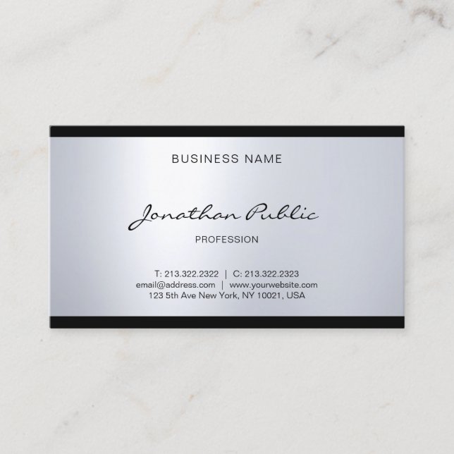 Tarjeta De Visita Estilo elegante profesional Glam Hand Script Silve (Anverso)