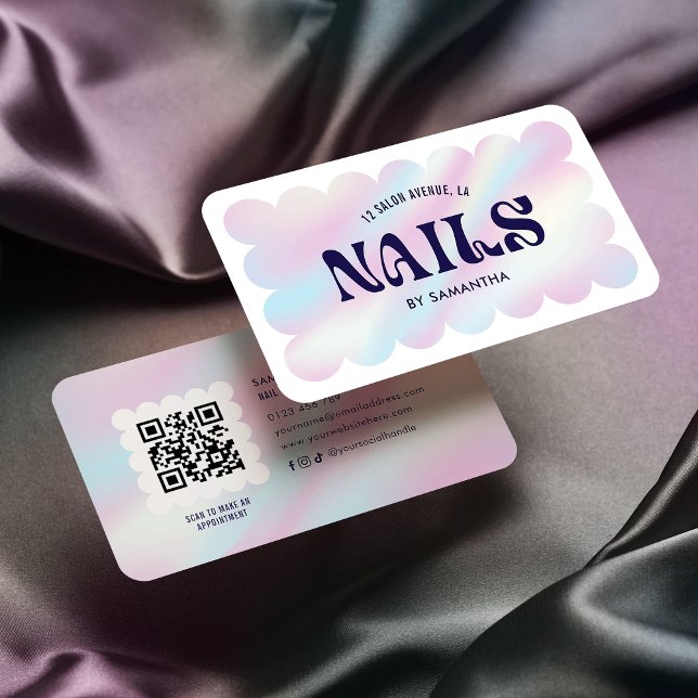 Tarjeta De Visita Estilo holográfico de moda QR Code Manicura de art (Subido por el creador)