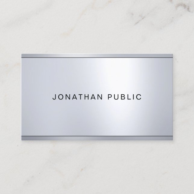 Tarjeta De Visita Estilo metálico plateado Elegante Plantilla Glam m (Anverso)